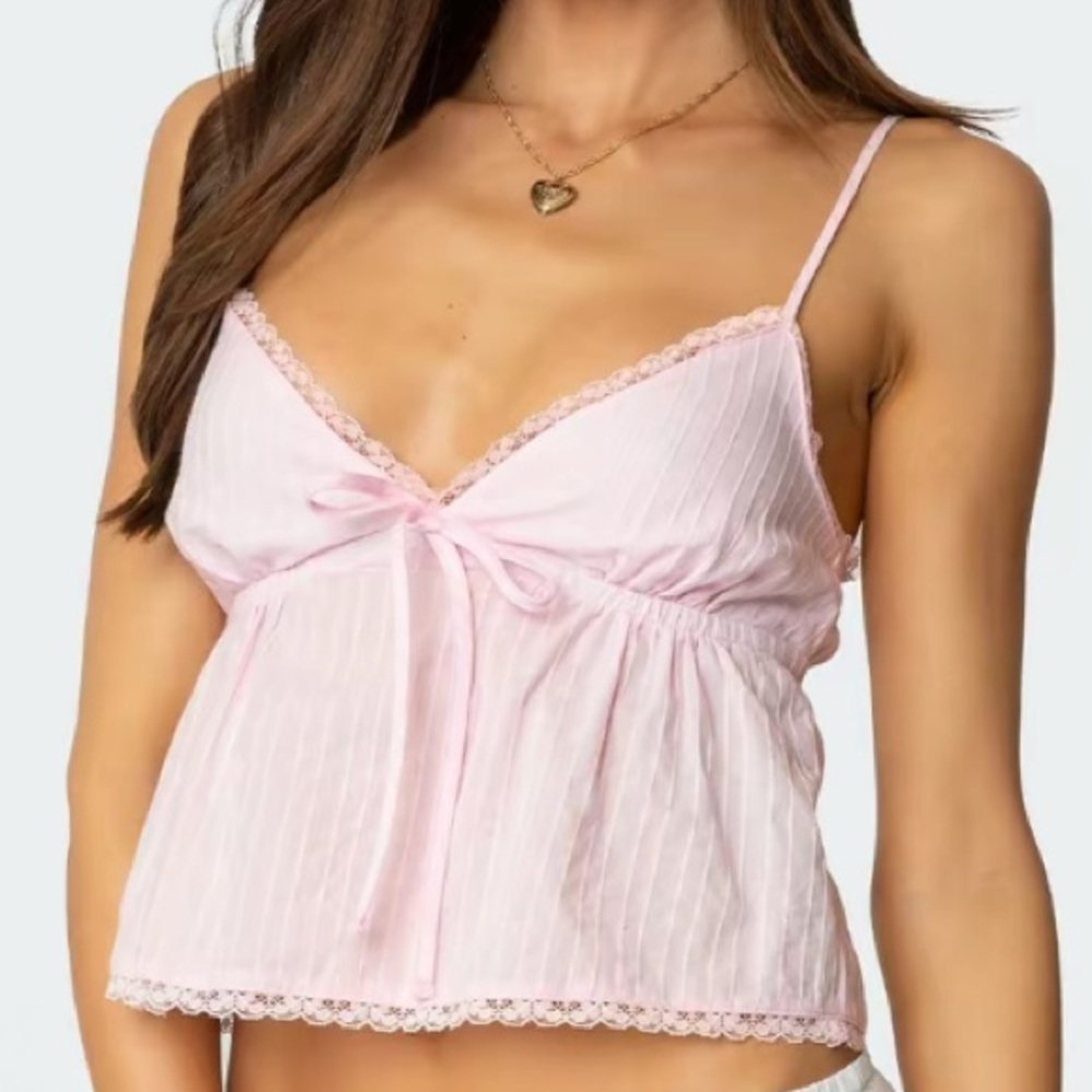 Pink Strappy Lace Trim Top